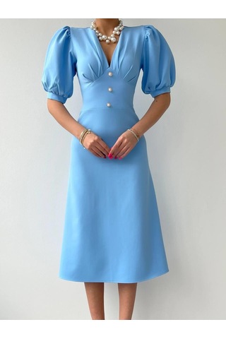 Linda Midi Elbise Mavi