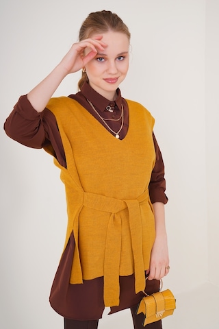 Bigdart 15760 Kuşaklı Triko Süveter - Hardal 001