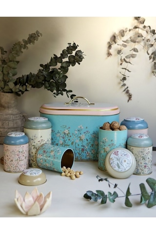 Erb01u2 Oval Ekmek Kutusu 7 Li Set, Botanica Desenli