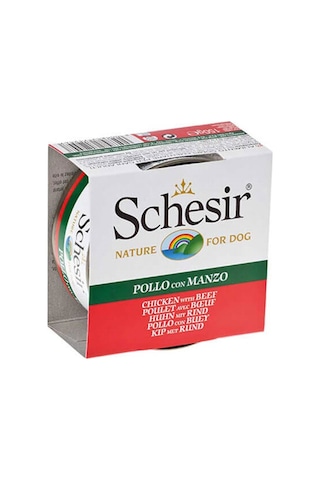 Schesir Tavuk Fileto ve Sığır Etli Konserve Yetişkin Köpek Maması 150 G
