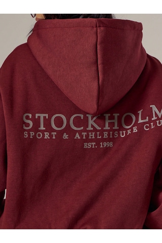 Macklin Unisex Kadın Erkek Stockholm Baskılı Oversize 3 Iplik Kapüşonlu Sweatshirt Ve Baggy Eşofman Altı Bordo