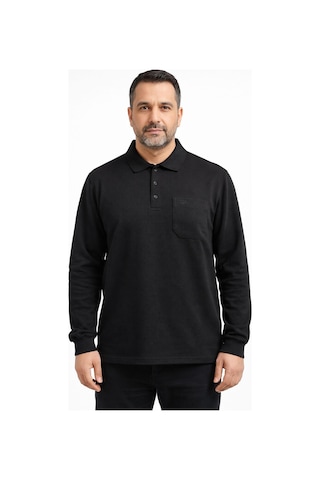 Classics Men Simenti Regular Fit Polo Yaka Uzun Kol Sweatshirt - 7566 Siyah