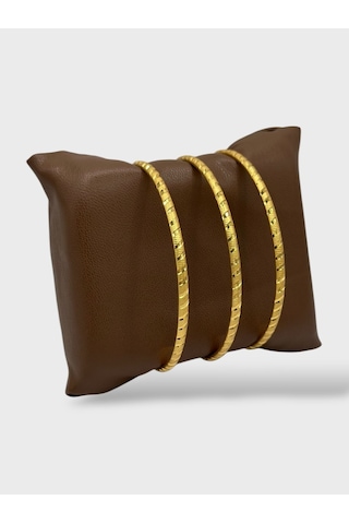 Arnes Jewelry Çelik 22 Ayar Altın Kaplama Çizgili Ajda Bilezik - 3 Adet 22 Cm Ar619nes Gold