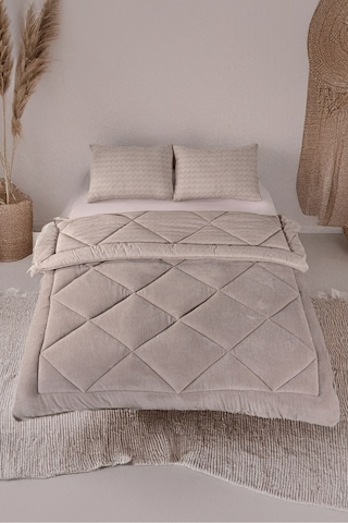 Lüks Wellsoft Çift Taraflı Yumuşak 4 Mevsim Yorgan Seti Yorgan Uyku Seti Çeyiz 195 X 215cm Bej