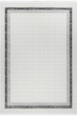 Grid Motifli Geometrik Modern Tasarımlı Pamuk Tabanlı Salon - Oturma Odası Gri Renk Halı Gri