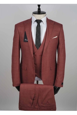 Jan Carlucci Yelekli Slimfit Drop 6 Takım Elbise (550421564) Bordo