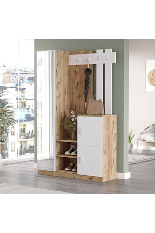 Yurudesign Roger Vestiyer Portmanto Ayakkabılık Çam-Beyaz