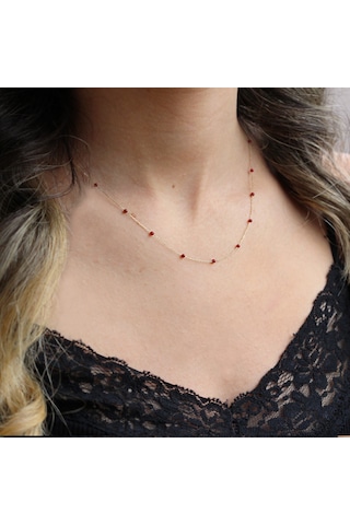 Glorria Glorria Altın Mercan Taşlı Sıra Kolye