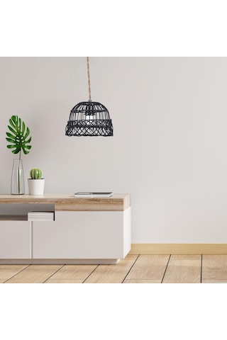 Homyl Rustik Rattan Örgü Retro Avize Işık Kapağı Ev Siyah Siyah