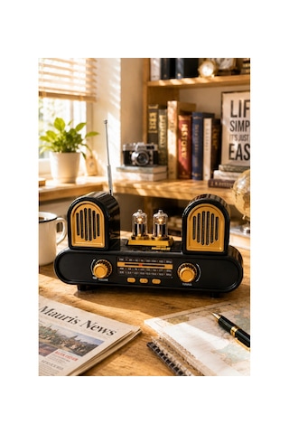 Golon Rx-998 Siyah Nostaljik Şarjlı Radyo Bluetooth Hoparlör Usb Tf Kart Fm/am/sw 3 Bantlı Sencan Sound