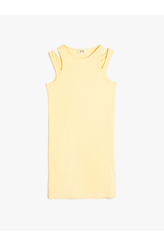 Koton Mini Elbise Pencere Detaylı Ribanalı Pamuklu Sarı 4skg80139ak Sarı