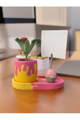 Donut Temalı Makaron Fotoğraf - Not Tutucu Hediyelik Set Pembe Sarı