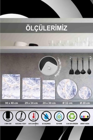 29X34 Cm Ezgi Desenli Cam Kesme Tablası