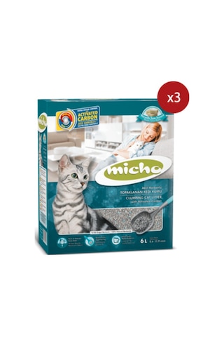 Micho Marsilya Sabun Kokulu Aktif Karbonlu İnce Topaklaşan Kedi Kumu 3 x 6 L