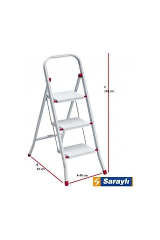 Saraylı Pratik Metal Merdiven Beyaz 3 Basamaklı