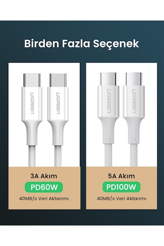Ugreen Usb-c 60w 3a Qc Pd Hızlı Şarj Kablosu, 0.5 Metre, Beyaz, 60517 -