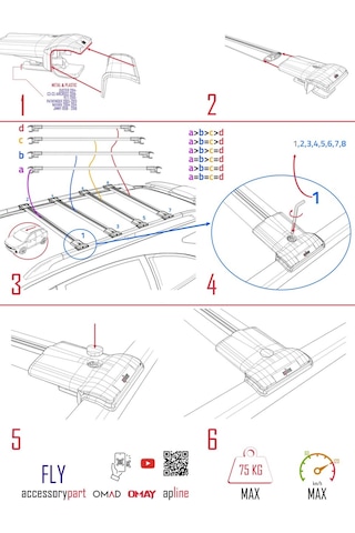 Peugeot Partner Tepee 2008-2018 Arası İle Uyumlu Fly Model Ara Atkı Tavan Barı Siyah 4 Adet Bar