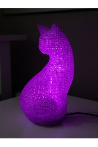 Dekoratif Kedi Figürlü Gece Lambası 3d Yazıcı Baskı Hediyelik Masa Lambası Aydınlatma 23cm Mor