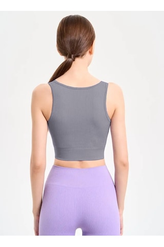 Mistirik Florio Model Seamless Örme Kumaş Sıkılaştırıcı Bluz Biker Crop Model Gri Renk Gri