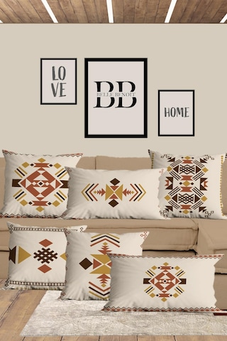 Belle Benoit Baskılı Dikdörtgen 6'lı Koltuk Kırlent Kılıfı Dese27