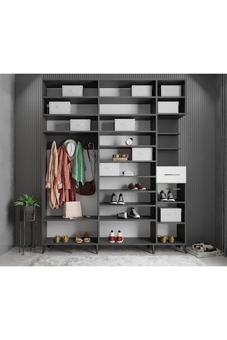 Açelya Portmanto Vestiyer Füme Beyaz  200cm M10