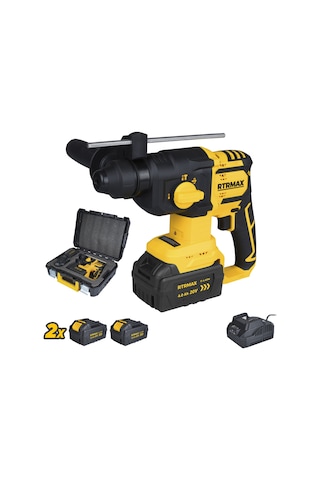 Rtrmax RTS5040 Şarjlı Sds Plus Kırıcı ve Delici Kömürsüz 1.8Jul 26mm 2x4 Ah 20V Çift Akü S-Lion