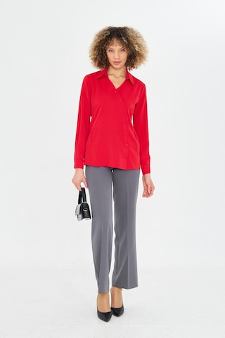 Asimetrik Pile Detay Gömlek Kırmızı Kırmızı