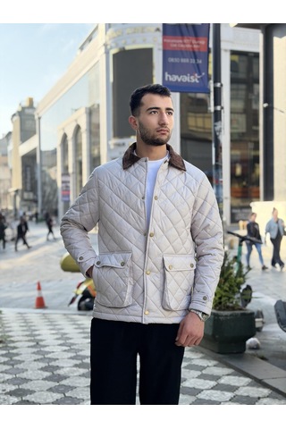 Rocqerx X-2033 Yaka Garni Detaylı Astarlı Kapitone Mont Taş