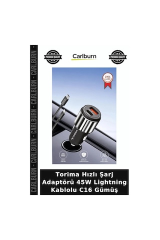 Torima Hızlı Şarj Adaptörü 45w Lightning Kablolu C16 Gümüş Tamamlayıcı Teknik Parça Enerji Kaynağı