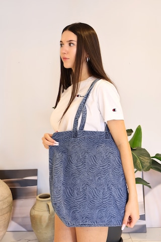 İcone Bag Desenli Yıkamalı Denim Kadın Çantası, Geniş Hacimli, Desenli El Ve Omuz Bez Çanta Shopper