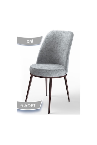 Canisa Concept Dexa Serisi, Üst Kalite Yemek Odası Sandalyesi, Metal Kahverengi Iskeletli, 4 Adet Gri Sandalye Gri, Metal