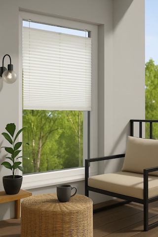 Ekru Plise Katlanır Cam Balkon Perdesi - Ofis Perdesi - Mutfak Perdesi - Salon Perdesi