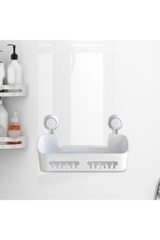 Homyl Depolama Sepeti Duş Rafı Drenaj Delikli Çok Fonksiyonlu Beyaz