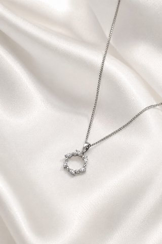 Balenbi Jewelry Kadın Taşlı Halka Figürlü Gümüş Renk Kararmaz Çelik Kolye 1159