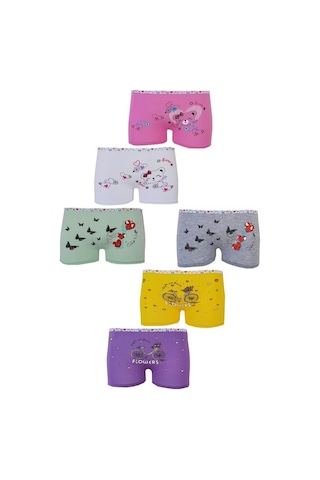Tutku Iç Giyim 6Lı Kız Çocuk Renkli Likralı Pamuk Boxer Külot