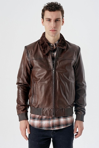 İmza Koyu Kahverengi Gömlek Yaka Hakiki Deri Comfort Fit Rahat Kesim Casual Mont 1038235208 Koyu Kahverengi