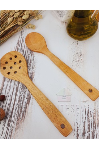 Ahşap Tahta Mutfak Kaşık Seti 2 Parça Kayın Şimşir Ağacı 2-5