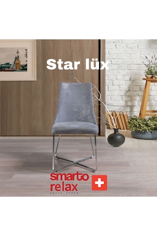 Smarto Relax Star Lüx 2'li Yemek Masası Sandalye Seti - Metal Ayaklı, Gri Kumaş Gri