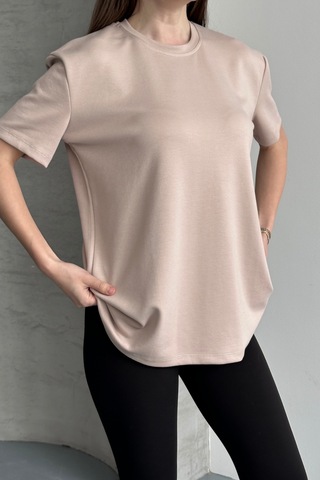 Balenbi Kadın Modal Bisiklet Yaka Basic Yarım Kollu T-shirt 1211 Bej