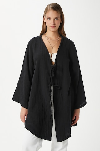 Ritnice Kadın Sandra %100 Pamuk Müslin Bağcıklı Siyah Kimono Siyah