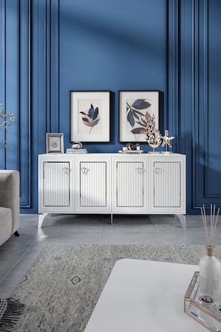 TREND KONSOL MDF MEBRAN KAPAK BEYAZ GÜMÜŞ