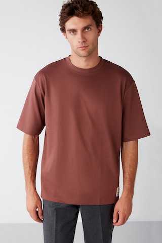Grimelange Joel  Erkek %100 Organik Pamuklu Kalın Kumaşlı Özel Dokulu Etiket Detaylı Oversize Bordo T-shirt