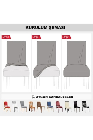 Bambu Nano Kumaş Likralı Sandalye Kılıfı Lastikli Yıkanabilir Esnek Sandalye Örtüsü 4'lü Set Krem Diğer