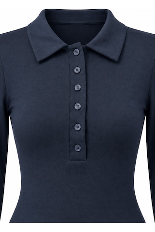 Mixray 2246 Kadın Polo Yaka Düğmeli Uzun Kollu Slim Fit Bluz Lacivert