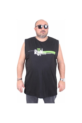Starbattal Büyük Beden Baskılı Kolsuz Tişört Think Fast Run 25152 Sıyah Siyah