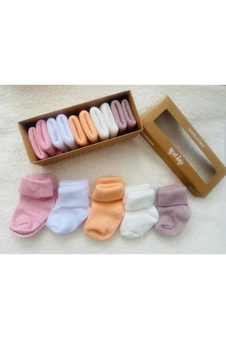 Kız Bebe Yenidoğan Kutulu 5'li Çorap 1309b Beyaz