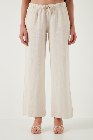 Lela Relaxed Fit Normal Bel Geniş Paça Çift Cepli Keten Bayan Pantolon 668Yp4991 Taş