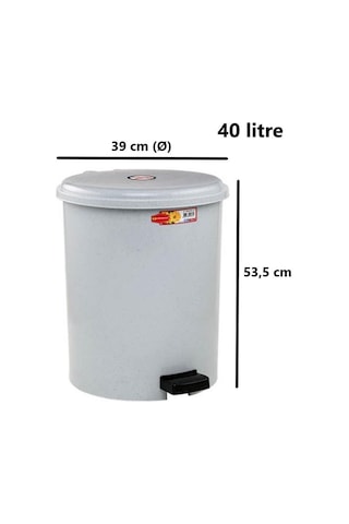 Omnipazar Sy-4219 Gri Pedallı Yuvarlak Çöp Kovası İç Kovalı 40 Litre Gri