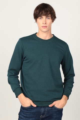 Tudors Unisex Relax Fit Rahat Kesim Pamuklu Yumuşak Dokulu İçi Polarlı Basic Yeşil Bisiklet Yaka Sweatshirt-23349-yeşil Yeşil