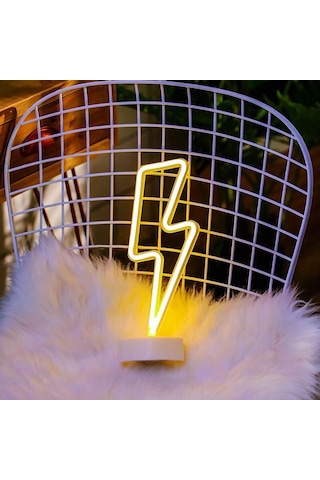 Aklow Dekoratif Şimşek Şeklinde Pilli Neon Led Lamba Süs Masa Lambası Çoklu Renk